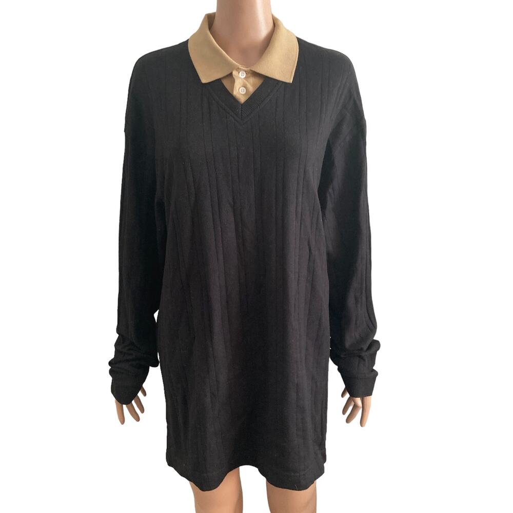 Dockers Knit Shirt Mens L Pullover Black Tan